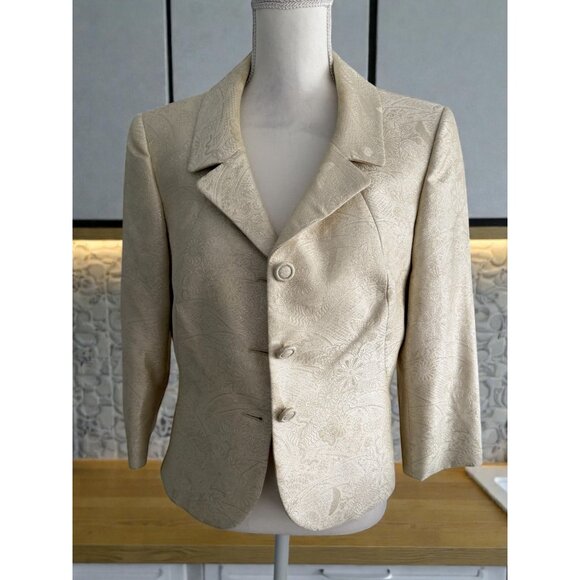 TAHARI Metallic Gold Threaded Blazer Jacket Size 12 - Picture 2 of 9